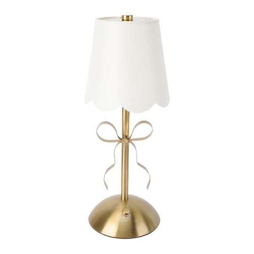 CHEOTIME Small Bow Table Lamp, 11.81in Rechargeable Cute Coquette Bow Table Lamp with Fabric Shade Bedside Light Desk Lighting for Girl's Bedroom Living Room
