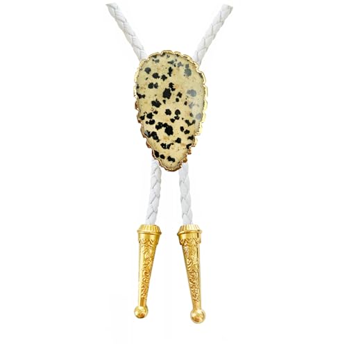 Image of Daisy Del Sol Gemstone Bolo Tie Braided Vegan Faux Leather Natural Stone Gold Handmade Necklace Adjustable Boho Western Jewelry