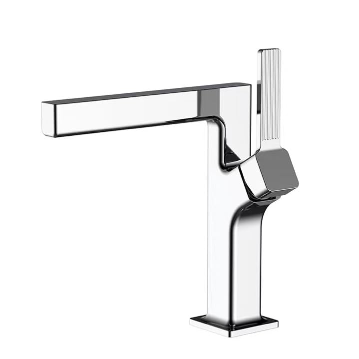 Mitigeur de lavabo salle de bain en laiton noir et design chromé géométrique