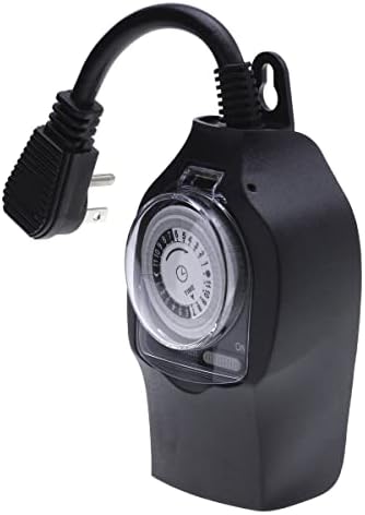 NSI TORK 602b Mechanical Outdoor Plug-in Timer, 2 Outlets, Grounded/Outdoor Lighting Timer 15-Amp 24-Hour Mechanical Plug-In General Purpose Timer with 6 1/2-Inch Cord - Multiple On/Off Settings