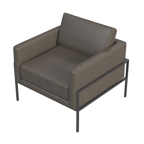Homepop K8622-E914 Modern Metal Frame Accent Chair Home Décor|Accent Chairs For Living Room & Bedroom - Pewter Gray Faux Leather thumb #8