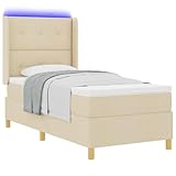 vidaXL Boxspringbett mit Matratze Creme 140 x 190 cm Stoff, Schlafzimmer, modernes Schlafsetup, minimalistisches Bettlösungen, Stoff, Matratzenrahmen, Polyesterdekoration