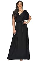 KOH KOH Plus Size Womens Long Semi-Formal Short Sleeve V-Neck Full Floor Length V-Neck Flowy Cocktail Wedding Guest Party Bridesmaid Maxi Dress Dresses Gown Gowns, Black 4XL 26-28
