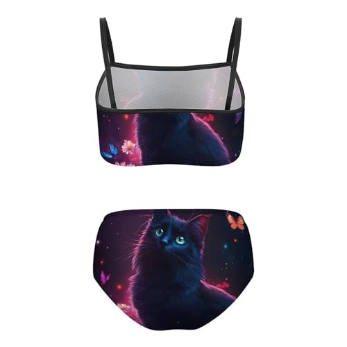 Black Cat Daisy Butterflies Girls Swimsuits Two Piece Bikini Sets Beach Sport Swimwear Bathing Suit2