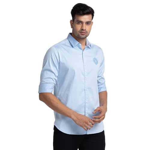 Image of Raymond Slim Fit Medium Blue Casual Shirt for Men
