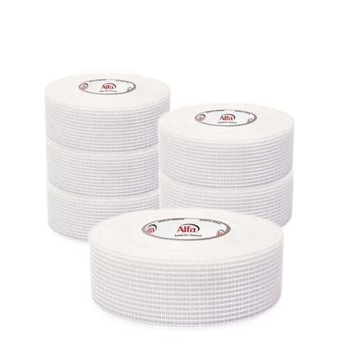 Alfa 6x Gitterband 50 mm x 90 m | Fugendeckstreifen selbstklebend | Glasfaserband, Fugenband für Risse und Löcher | Bewehrungsstreifen für Stoßkantenüberbrückung | Trockenbau
