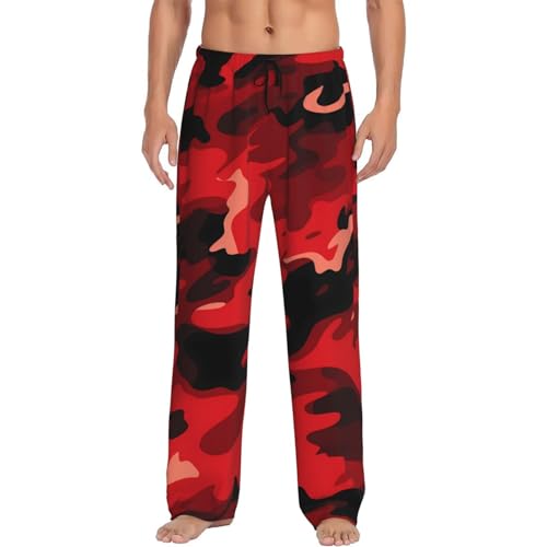 Red Gray Camo Graphic Print Men's Relaxed Fit Pajama Pants with Thoughtful Details and Plush Pockets