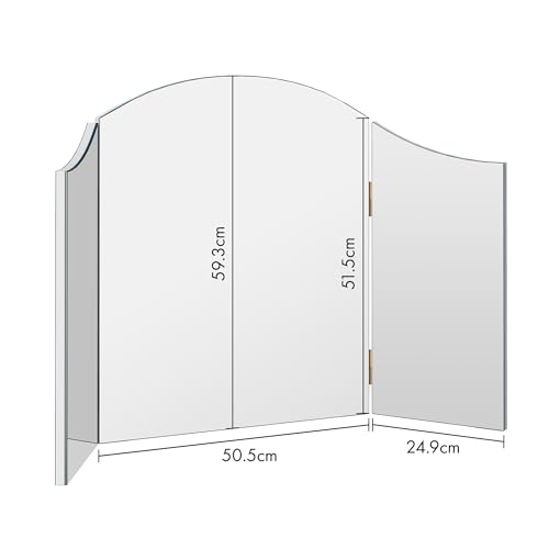Beautify Makeup Mirror, Large Dressing Table Bevelled Beauty Mirror, Tri-Fold and Adjustable for Vanity Table, Free-Standing Tabletop Cosmetic Mirror w/Swing Hinges, for Professional Hair & Makeup