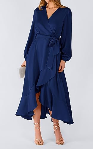 Prettygarden Women'S 2023 Fall Dresses Casual Long Sleeve Wrap V Neck Maxi Dress High Low Wedding Guest Dress Ruffle Hem thumb #7