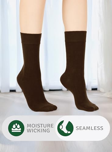 Image of Women's Bamboo Dress Socks, Crew for Business Trouser Casual, Soft, Thin & Seamless, Size 6-9 /9-12 (3, 4 or 5 Pairs)
