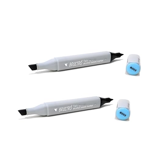 Image of BRUSTRO Twin Tip Alcohol Based Marker (Pack of 2) Blue (Pastel Blue)