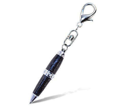 Puzzled Office Products Ballpoint Pens 4” Leather Sparkling Keyring Pen, Premium Quality Blue