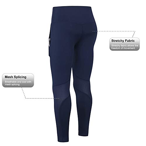 Andoer Calças femininas de ioga com bolsos cintura alta leggings esportivos meia-calça alongamento f