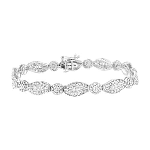 Haus of Brilliance .925 Sterling Silver 1 cttw Diamond Double Leaf and Bezel Link Bracelet (I-J Clarity, I2-I3 Color) - Size 7.25"