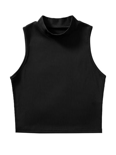 Verdusa Women's Basic Sleeveless Mock Neck Rib Knit Tank Crop Top3