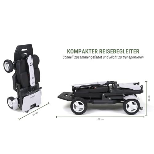Prophete SM4 Kompakt Elektromobil – Faltbarer 4-Rad E-Scooter mit 250W Motor, 2X 24V/6Ah Li-Ion Akku, bis 20 km Reichweite, LED-Licht, PU-Vollgummireifen, 120 kg Belastung, 4-Radlenkung(Grau)