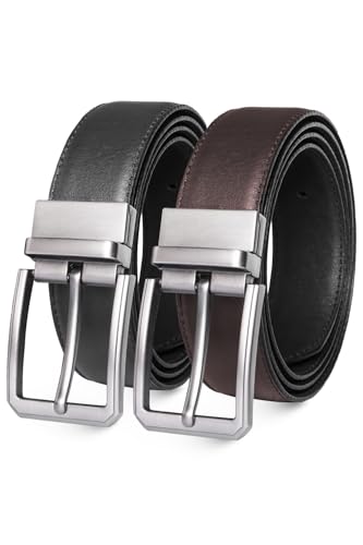 Men’s Casual Leather Belts - Reversible Belts For Men - Dual Side Adjustable buckle Dress Pants Mens Belts