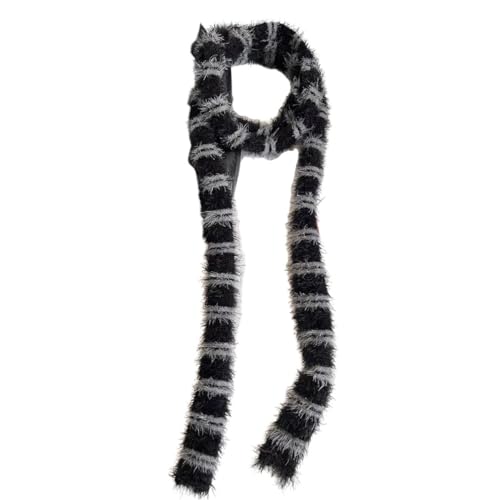 Black and Grey Striped Scarf - Long Knit Neck Scarf for Women - Fashionable Accessory
