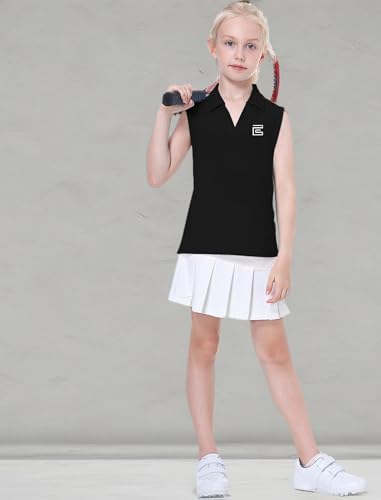 Image of EXARUS Girls Golf Polo Tennis Shirts Sleeveless Kids V-Neck Tank Tops | Equestrian UPF 50+ Quick Dry Clothes