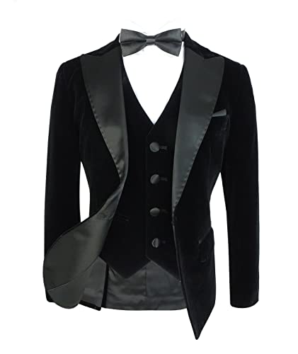 Costume smoking noir en velours pour garçon pour mariage et soirées formelles