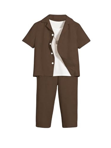 Image of Verdusa Boy's 2 Piece Sets Linen Set Going Out Summer Outfits Button Up Shirt and Pants Set Matching Sets