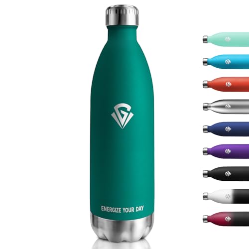 Termo de 1000 ml, botella de agua con ácido carbónico, sin BPA, a prueba de fugas, termo de doble pared, para fitness, correr, oficina, niños, adultos, camping, fitness, burbujas