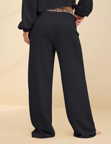 HeSaYep Women's Wide Leg Sweatpants Baggy Straight Leg Sweat Pants Elastic High Waisted Loose Pants with Pockets2