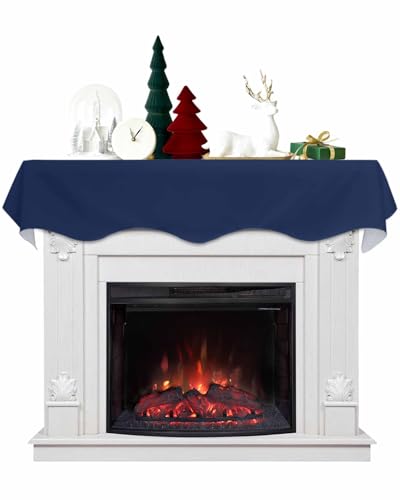 LaBLUUX Mantel Scarf 70 x17 Inch, Navy Blue Solid Color Fireplace Mantel Cover, Mantle Scarf Mantel Cover Runner Fireplace Decorations for Christmas Xmas Party Decor
