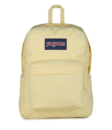 Image of JanSport SuperBreak Plus Backpack with Padded 15-inch Laptop Sleeve and Integrated Bottle Pocket - Spacious and Durable Daypack for Work and Travel, Lemon Ice