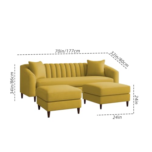 Image of Doraldo 3 Seater Sofa Set with 2 Ottoman for Living Room (Yellow) Premium Fabric Sofa