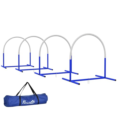PawHut 4 Piece Dog Agility Training Set Dog Agility Training Set with Soft Training Carrying Bag White and Blue
