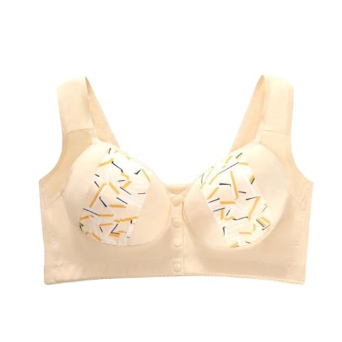 LOIJMK Sujetador de gran tamaño fijo con doble correa sin mangas, copa grande, con hebilla frontal impresa, ropa interior cómoda y cómoda, beige, B