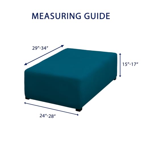 Image of PureFit Super Stretch Form Fit Ottoman Cover Rectangle - Ottoman Slipcovers for Foot Stool Cover & Folding Storage Slipcover for Living Room with Nonslip Elastic Bottom (Medium-L, Peacock Blue)