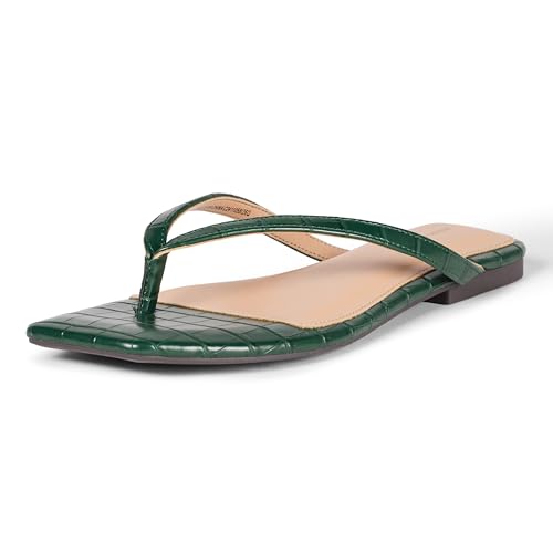 Amazon Essentials Womens Thong Sandals Green Faux Crocodile 8.5