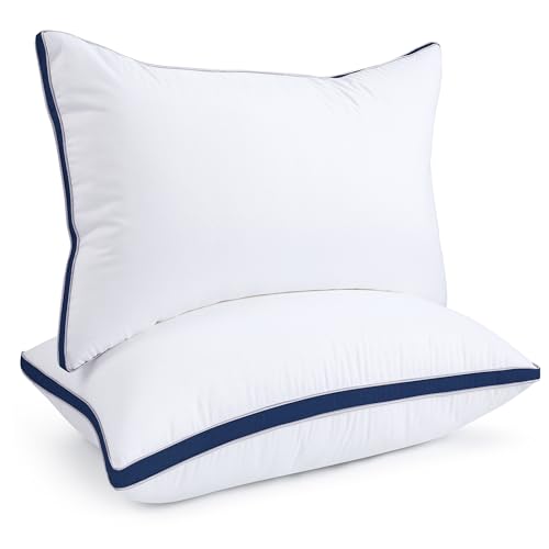 Image of viewstar Pillows Queen Size Set of 2, Firm Support Bedding, Navy | Down Alternative, Gusseted, Hotel Quality, Fluffy Plump Filling, Oeko-Tex Certified, Machine Washable, for Side Sleepers