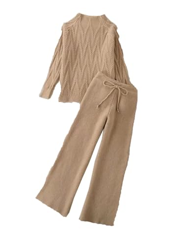 Womens Knit Half High Neck Sweater Wide Leg Pants Winter