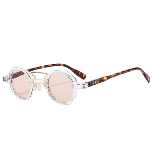 Lunettes de soleil rétro à rivets et géométrie polygone, l'élégance du champagne clair