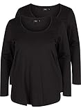 Super bequeme Passform Zizzi Große Größen Damen 2er Pack Langarm Baumwollblusen Gr 54-56 Schwarz