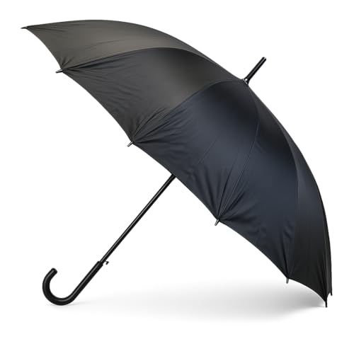 Best House | Large Stick Umbrella | Windproof and Rainproof | J Hook Handle Portable Lightweight for Men and Women (Black)