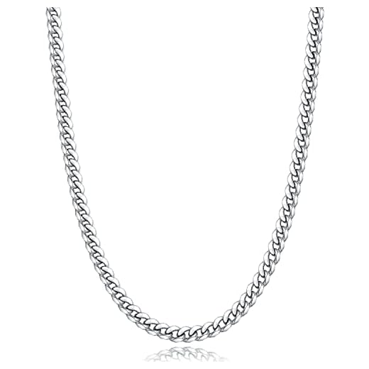 Momlovu Silver Chain for Men Boys, Mens Cuban Link Chain Necklace | 316L Stainless Steel Cuban Chain, Mens Jewelry, 4mm, 18 Inch, Gifts for Men Boys