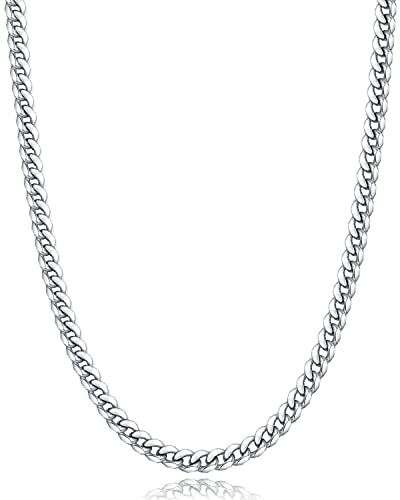 Momlovu Gold Chain Silver Chain for Men Boys, 4mm/6mm Non-Tarnish 18K Gold-Plated Cuban Link Chain, Cool Men's Necklace Chain 18/20/22/24/26 Inch, Durable Lobster Clasp