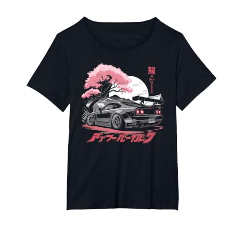 Japanese Car Tshirt Men JDM Japan Street Racing Streetwear T-Shirt, Women's Plus, Black, 5X