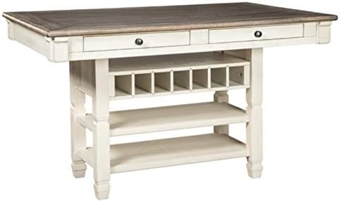 Signature Design by Ashley Bolanburg Farmhouse Counter Height Dining Room Table, White & Brown