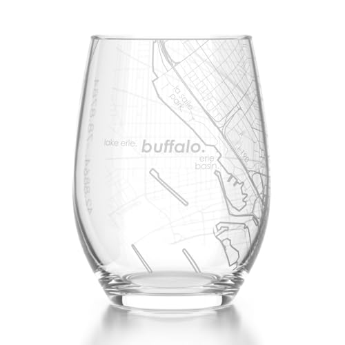 Well Told Buffalo NY Map Stemless Wine Glass 15 oz