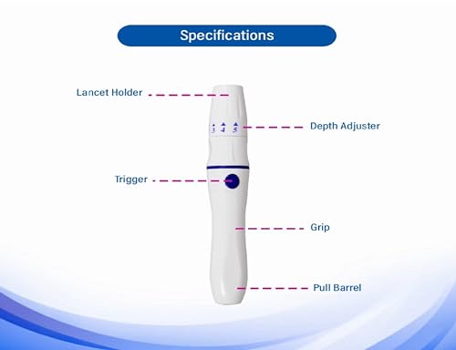 Image of Lancing Device Pen & 100 Round Lancets (Compatible for use with all brands of Glucometers), Blue