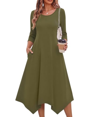 Image of Zeagoo Midi Dresses Women 2026 Dress 3 /4 Sleeve Casual Dresses with Pockets A Line Summer Beach Sundress