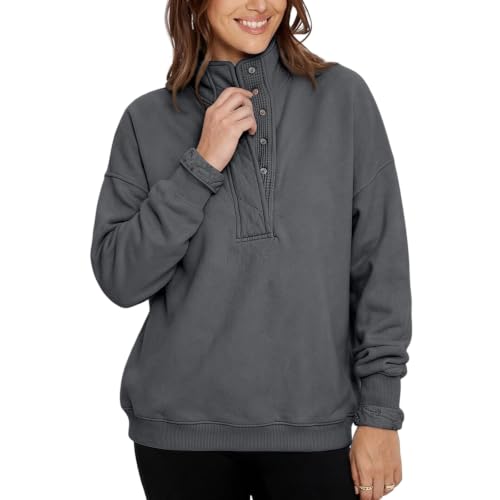 Oversized Sweatshirt for Women Fleece Henley Neck Button Fashion Pullover - image 4