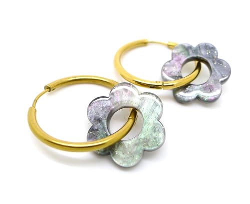 Créoles à fleurs orage et boucles d'oreilles tendances colorées
