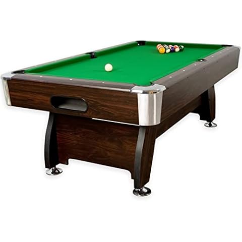 GAMES PLANET 8 ft Billardtisch Premium“ + Zubehör, 9 Farbvarianten, 244x132x82 cm (LxBxH), Dunkles Holzdekor, grünes Tuch Cover
