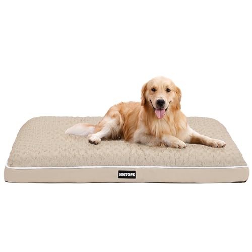 HMTOPE Orthopädisches Hundebett, Hundematte im Doppelstock-Design, Waschbar Hundekissen, Abnehmbar Hundekorb, 105 cm für Mittelgroße Hunde, Beige